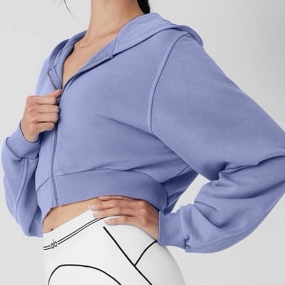 Washed Breakaway Zip Up Hoodie in Lilac Blue Wash - Picture 2 of 6